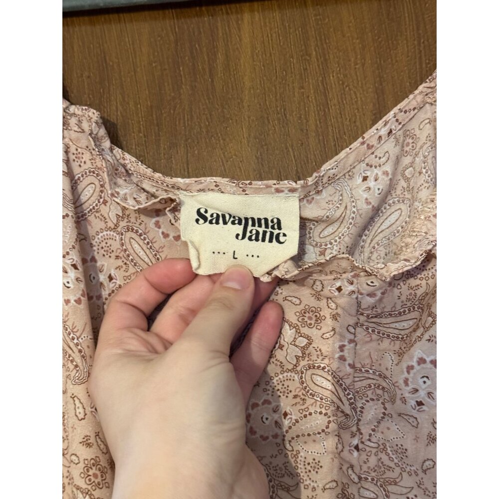 Savanna Jane Pink Paisley Cinched Blouse Crop Balloon Sleeve Size L - Picture 5 of 6